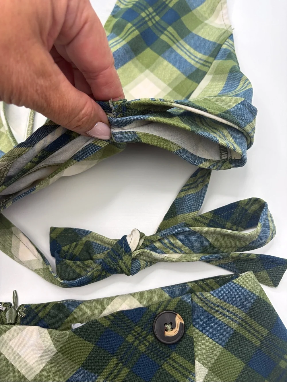 WeWoreWhat wrap top and mini skirt set in vintage plaid green small GUC